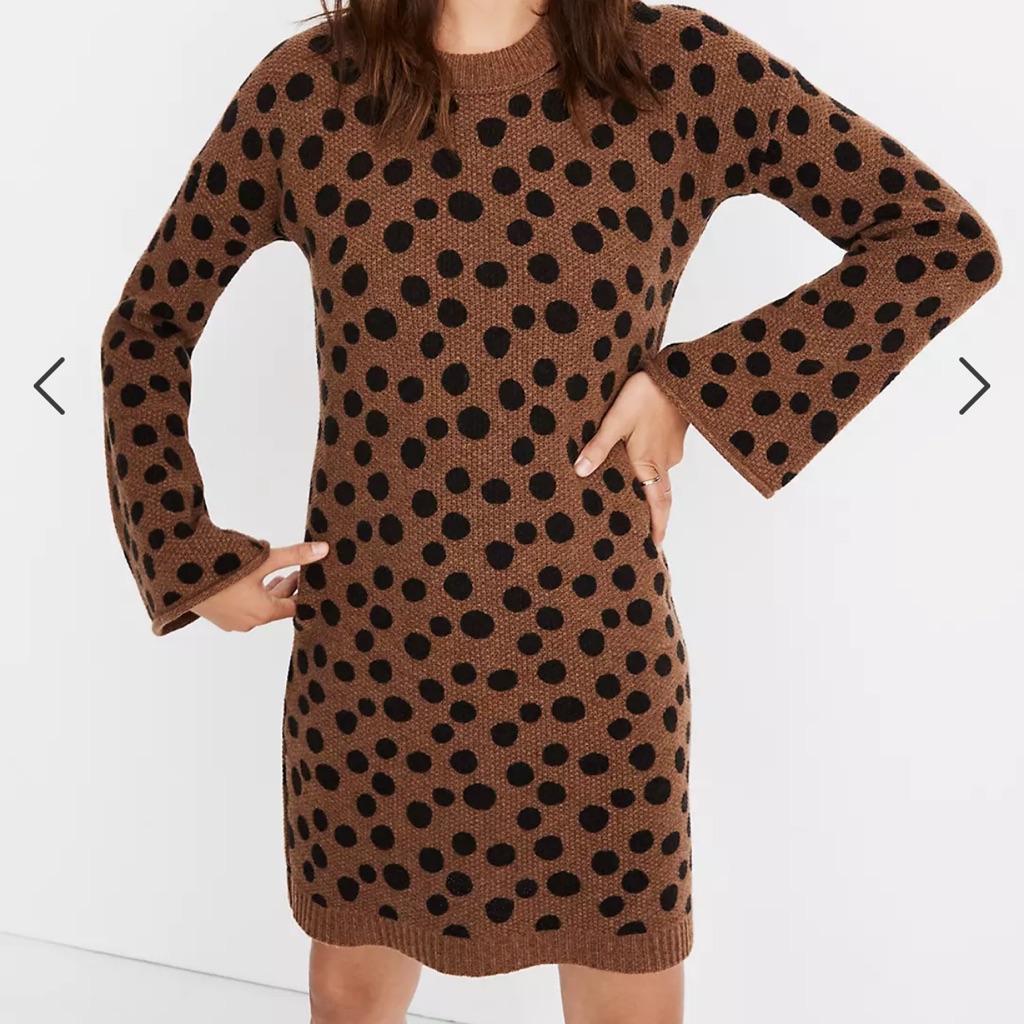 Brown Polka Dot Knit Dress